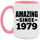 45th Birthday Amazing Since 1979 - 15oz Accent Mug Pink