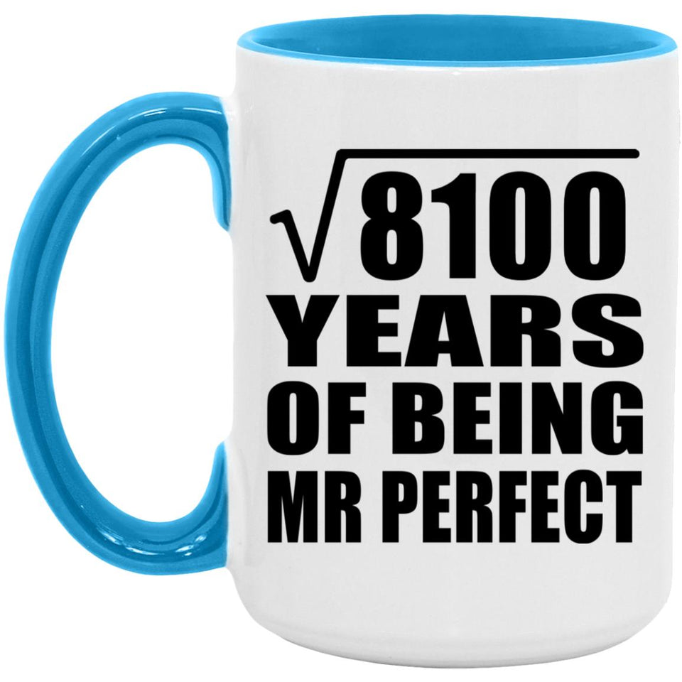 90th Anniversary Square Root of 8100 Years of Mr Perfect - 15oz Accent Mug Blue