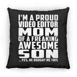 Proud Video Editor Mom Of Awesome Son - Throw Pillow Black