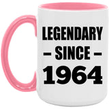 60th Birthday Legendary Since 1964 - 15oz Accent Mug Pink