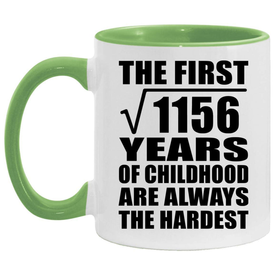34th Birthday Square Root of 1156 Years of Childhood - 11oz Accent Mug Green