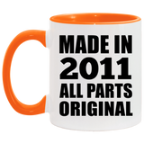 13th Birthday Made in 2011 All Parts Original - 11oz Accent Mug Orange