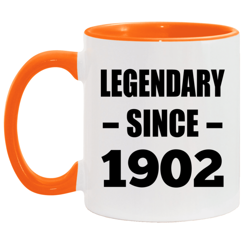 122nd Birthday Legendary Since 1902 - 11oz Accent Mug Orange