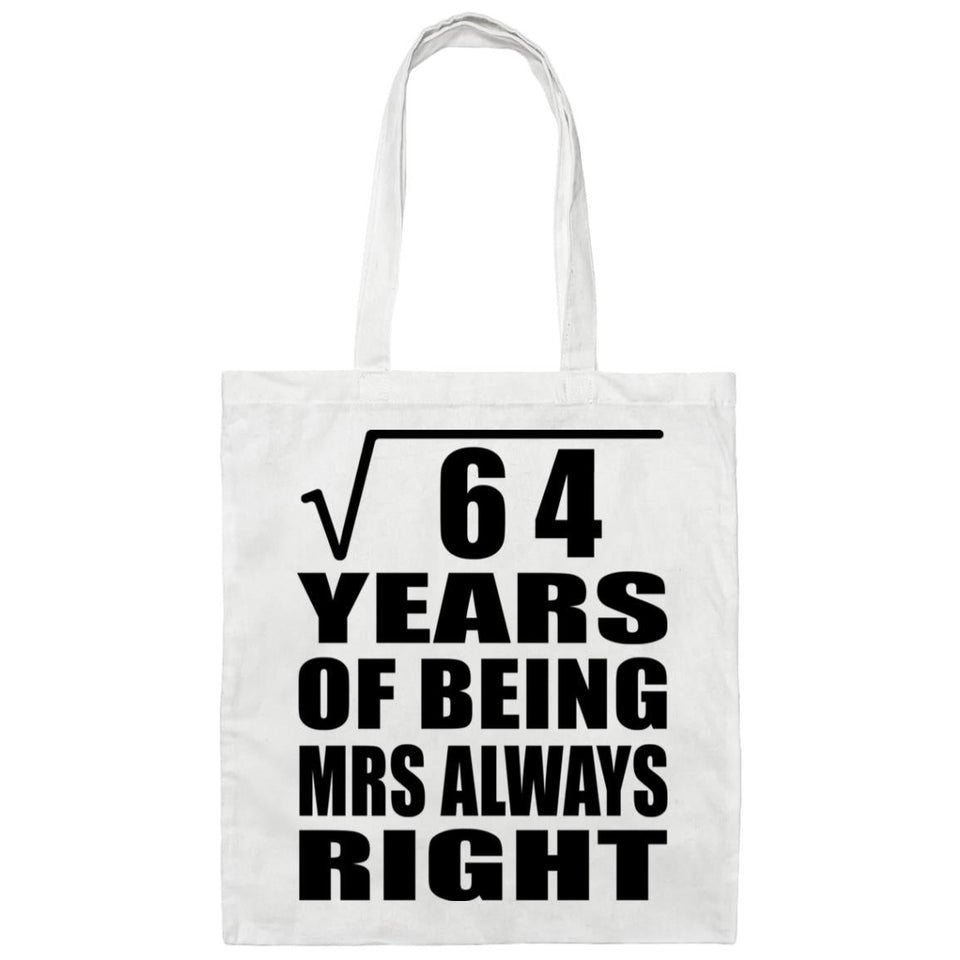 8th Anniversary Square Root of 64 Years Mrs Always Right - Tote Bag White