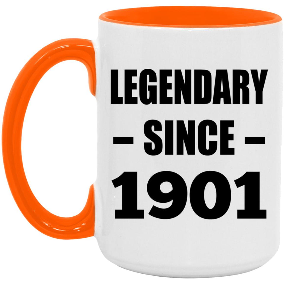 123rd Birthday Legendary Since 1901 - 15oz Accent Mug Orange