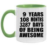 9th Birthday 9 Years 108 Months 3287 Days Of Awesome - 11oz Accent Mug Green
