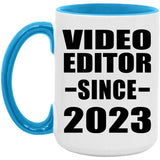 Video Editor Since 2023 - 15oz Accent Mug Blue