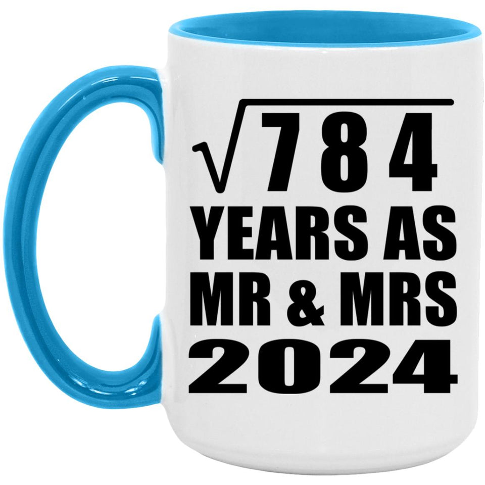 28th Anniversary Square Root of 784 Years As Mr & Mrs 2024 - 15oz Accent Mug Blue