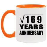 13th Anniversary Square Root of 169 Years Anniversary - 11oz Accent Mug Orange