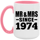 50th Anniversary Mr & Mrs Since 1974 - 15oz Accent Mug Pink
