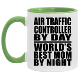Air Traffic Controller By Day World's Best Mom By Night - 11oz Accent Mug Green