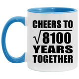 90th Anniversary Cheers To Square Root of 8100 Years Together - 11oz Accent Mug Blue