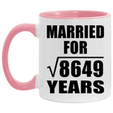 93rd Anniversary Married For Square Root of 8649 Years - 11oz Accent Mug Pink