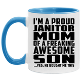 Proud Janitor Mom Of Awesome Son - 11oz Accent Mug Blue