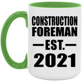 Construction Foreman Established EST. 2021 - 15oz Accent Mug Green