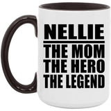 Nellie The Mom The Hero The Legend - 15oz Accent Mug Black