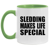 Sledding Makes Life Special - 11oz Accent Mug Green