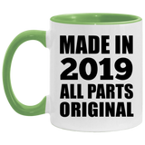 5th Birthday Made in 2019 All Parts Original - 11oz Accent Mug Green