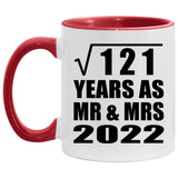 11th Anniversary Square Root of 121 Years As Mr & Mrs 2022 - 11oz Accent Mug Red