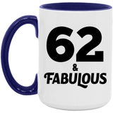 62nd Birthday 62 & Fabulous - 15oz Accent Mug Purple