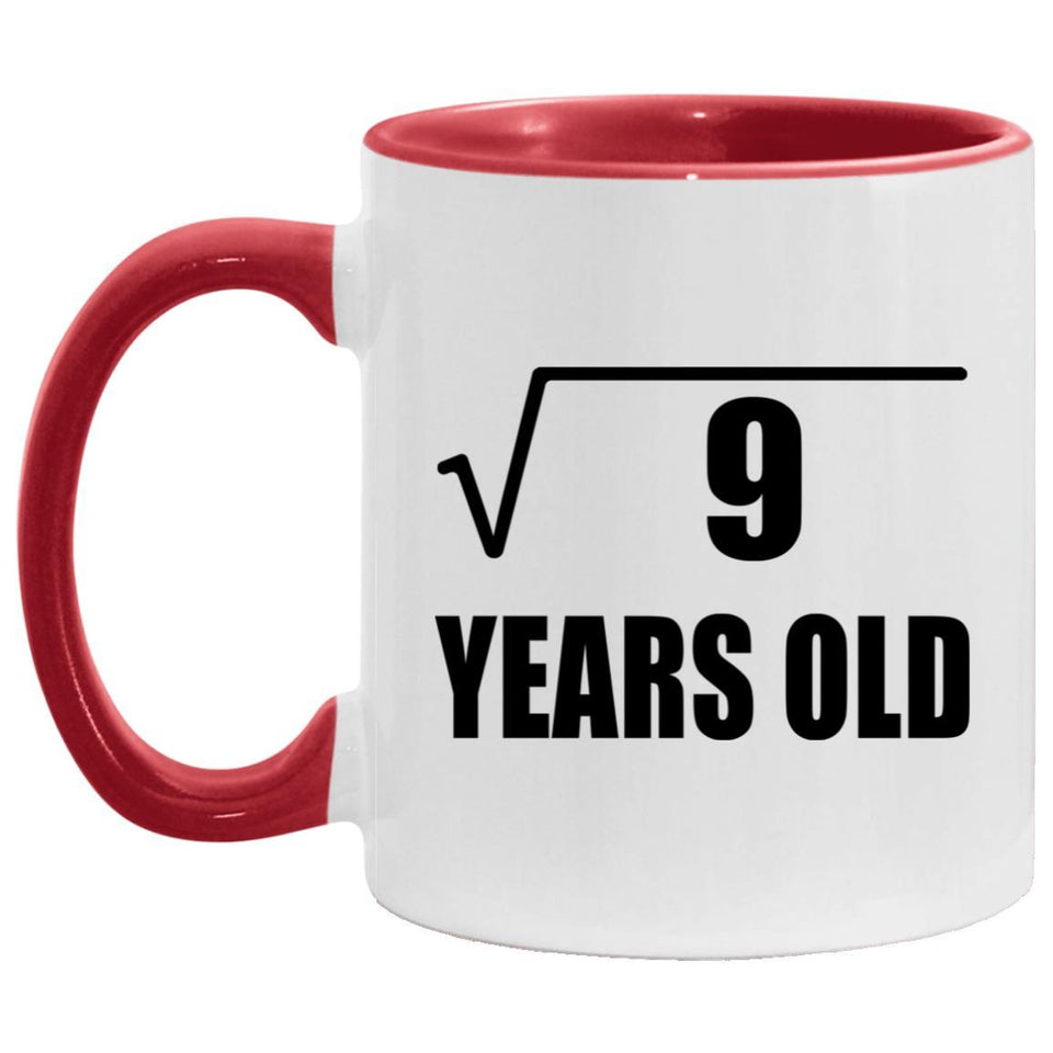 3rd Birthday Square Root of 9 Years Old - 11oz Accent Mug Red