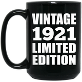 103rd Birthday Vintage 1921 Limited Edition - 15oz Coffee Mug Black