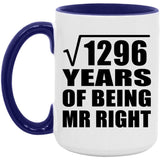 36th Anniversary Square Root of 1296 Years of Being Mr Right - 15oz Accent Mug Purple