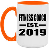 Fitness Coach Established EST. 2019 - 15oz Accent Mug Orange