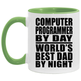 Computer Programmer By Day World's Best Dad By Night - 11oz Accent Mug Green