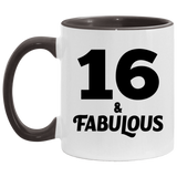 16th Birthday 16 & Fabulous - 11oz Accent Mug Black