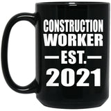 Construction Worker Established EST. 2021 - 15oz Coffee Mug Black