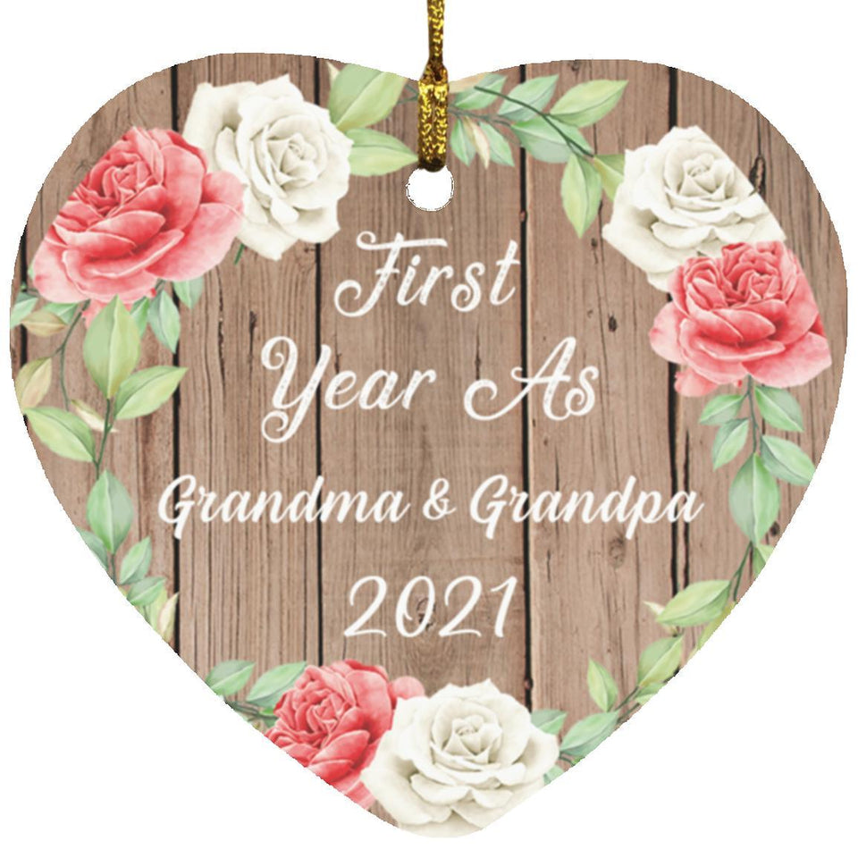 First Year As Grandma & Grandpa 2021 - Heart Ornament B
