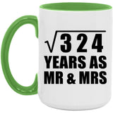18th Anniversary Square Root of 324 Years As Mr & Mrs - 15oz Accent Mug Green