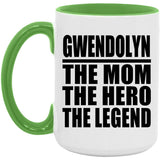 Gwendolyn The Mom The Hero The Legend - 15oz Accent Mug Green