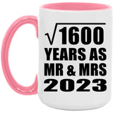 40th Anniversary Square Root of 1600 Years As Mr & Mrs 2023 - 15oz Accent Mug Pink