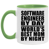 Software Engineer By Day World's Best Mom By Night - 11oz Accent Mug Green