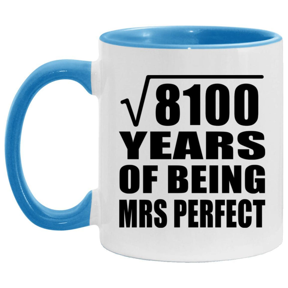 90th Anniversary Square Root of 8100 Years of Mrs Perfect - 11oz Accent Mug Blue