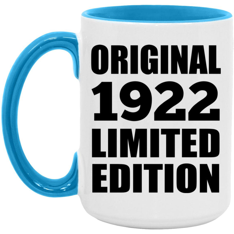 102nd Birthday Original 1922 Limited Edition - 15oz Accent Mug Blue