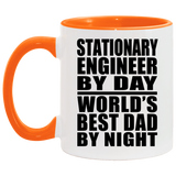 Stationary Engineer By Day World's Best Dad By Night - 11oz Accent Mug Orange
