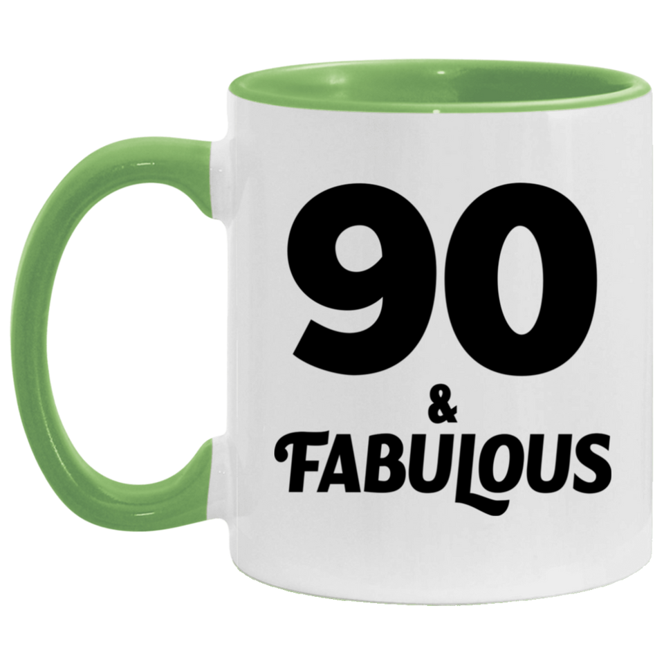 90th Birthday 90 & Fabulous - 11oz Accent Mug Green