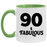 90th Birthday 90 & Fabulous - 11oz Accent Mug Green