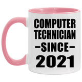 Computer Technician Since 2021 - 11oz Accent Mug Pink