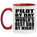 Pilot By Day World's Best Dad By Night - 11oz Accent Mug Red