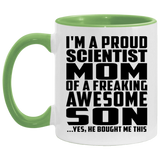 Proud Scientist Mom Of Awesome Son - 11oz Accent Mug Green