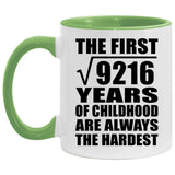 96th Birthday Square Root of 9216 Years of Childhood - 11oz Accent Mug Green