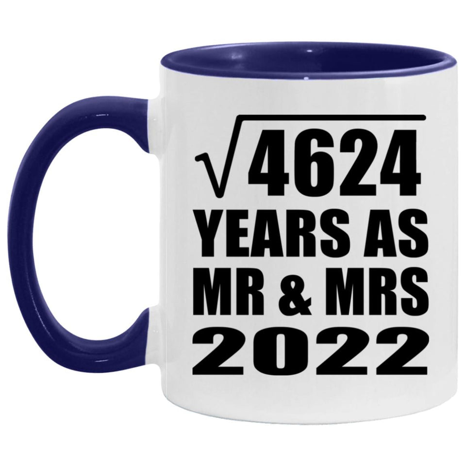 68th Anniversary Square Root of 4624 Years As Mr & Mrs 2022 - 11oz Accent Mug Purple
