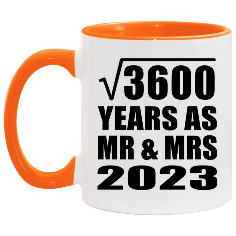 60th Anniversary Square Root of 3600 Years As Mr & Mrs 2023 - 11oz Accent Mug Orange