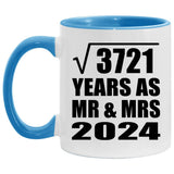 61st Anniversary Square Root of 3721 Years As Mr & Mrs 2024 - 11oz Accent Mug Blue