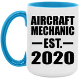 Aircraft Mechanic Established EST. 2020 - 15oz Accent Mug Blue
