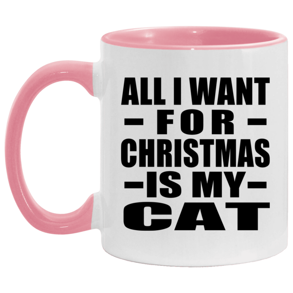 All I Want For Christmas Is My Cat - 11oz Accent Mug Pink